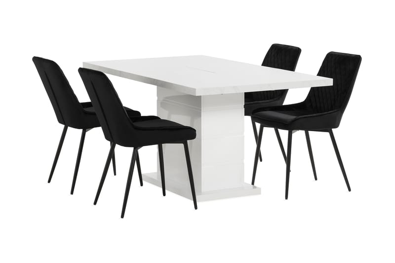 Ratliff Udvideligt Spisebordssæt 120 cm + 4 Hennebyn Stol - Hvid/Sort - Spisebordssæt