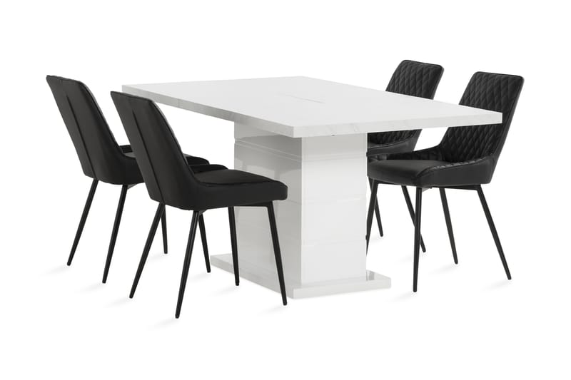 Ratliff Udvideligt Spisebordssæt 120 cm + 4 Hennebyn Stol - Hvid/Sort - Møbler - Borde - Spisebordssæt