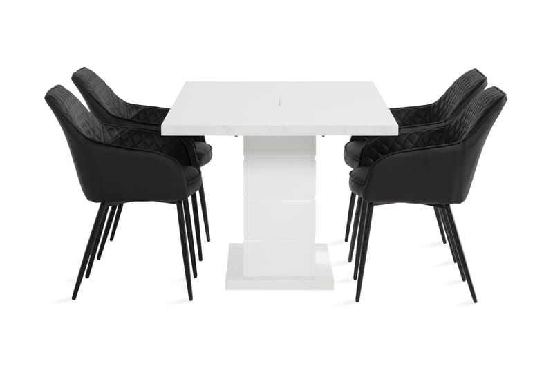 Ratliff Udvideligt Spisebordssæt 120 cm + 4 Valleviken Stol - Hvid/Sort - Spisebordssæt