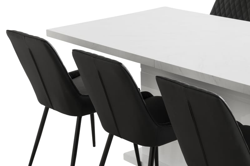 Ratliff Udvideligt Spisebordssæt 180 cm + 6 Hennebyn Stol - Hvid/Sort - Spisebordssæt