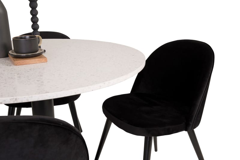 Razzia Spisebordssæt med 4 Valerie Køkkenstole Velour - Hvid / Sort - Spisebordssæt