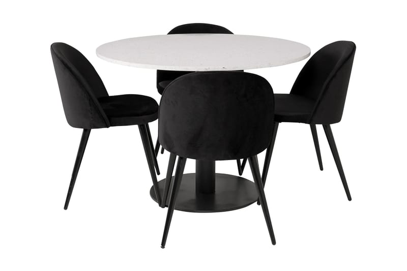 Razzia Spisebordssæt med 4 Valerie Køkkenstole Velour - Hvid / Sort - Spisebordssæt