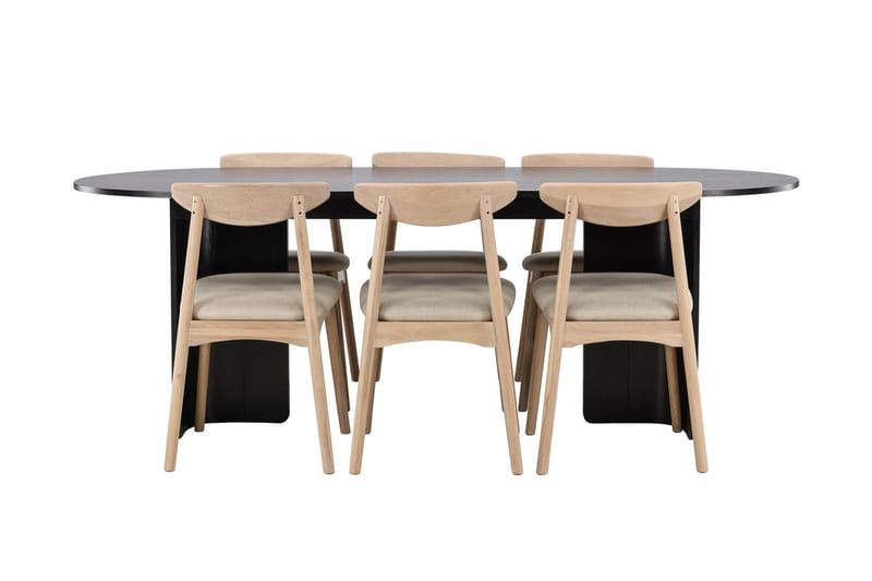 Rektangulær spisegruppe Tyresö 220 cm med 6 Ven stole - Sort/Whitewash - Møbler - Borde - Spisebordssæt