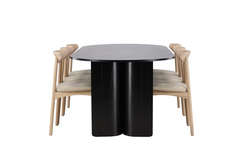 Rektangulær spisegruppe Tyresö 220 cm med 6 Ven stole - Sort/Whitewash - Møbler - Borde - Spisebordssæt