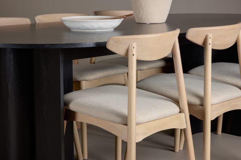 Rektangulær spisegruppe Tyresö 220 cm med 6 Ven stole - Sort/Whitewash - Møbler - Borde - Spisebordssæt