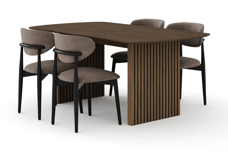 Richeto Spisegruppe 180 cm Røget eg med 4 Molly Spisestole, Røget eg/Sort/Greige