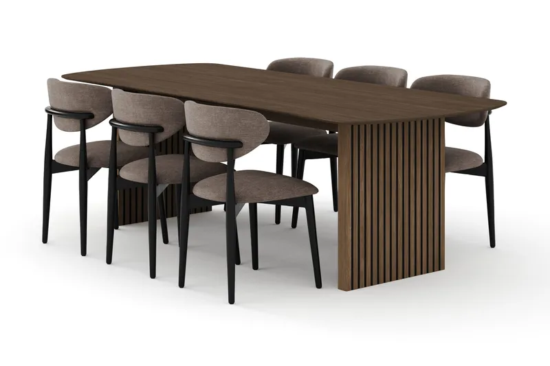 Richeto Spisegruppe 240 cm Røget eg med 6 Molly Spisestole, Røget eg/Sort/Greige
