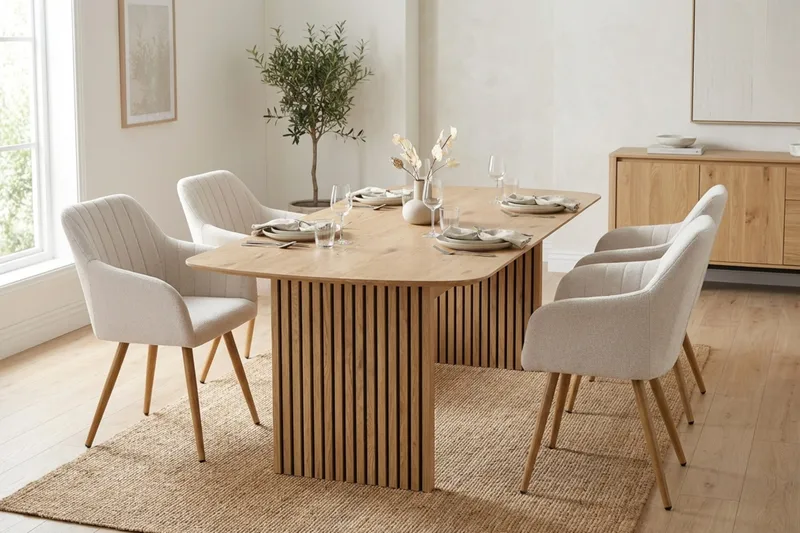 Richeto Spisegruppe Eg 180 cm med 4 Filippa spisestole - Eg/Hvid - Møbler - Borde - Spisebordssæt