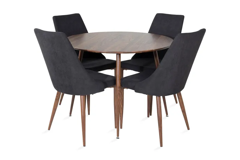 Ridones Spisebordssæt 100 cm Rund inkl 4 Campomar Stole, Brun/Sort