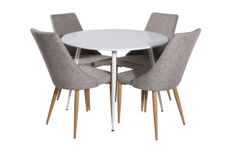 Ridones Spisebordssæt 100 cm Rund inkl 4 Ludvig Stole, Hvid/Lysegrå/Eg