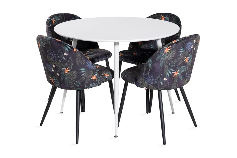 Ridones Spisebordssæt 100 cm Rund inkl 4 Sedavi Stole, Hvid/Blå/Sort