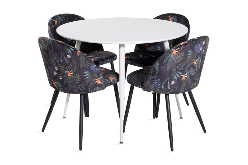 Ridones Spisebordssæt 100 cm Rund inkl 4 Sedavi Stole, Hvid/Blå/Sort