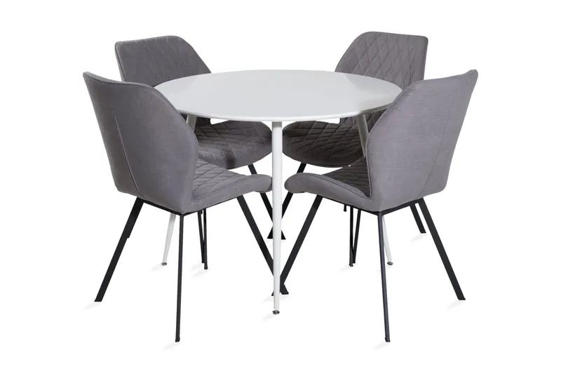 Ridones Spisebordssæt 100 cm Rund inkl 4 Sumoas Stole, Hvid/Grå/Sort