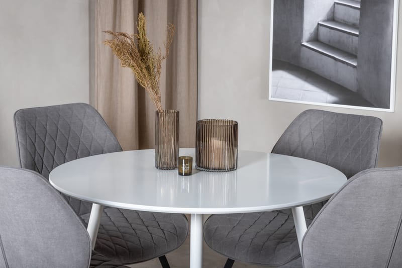 Ridones Spisebordssæt 100 cm Rund inkl 4 Sumoas Stole - Hvid/Grå/Sort - Møbler - Borde - Spisebordssæt