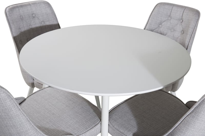 Ridones Spisebordssæt 100 cm Rund inkl 4 Valera Stole - Hvid/Grå - Spisebordssæt