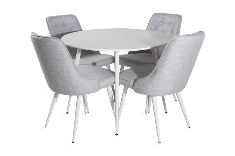 Ridones Spisebordssæt 100 cm Rund inkl 4 Valera Stole, Hvid/Grå