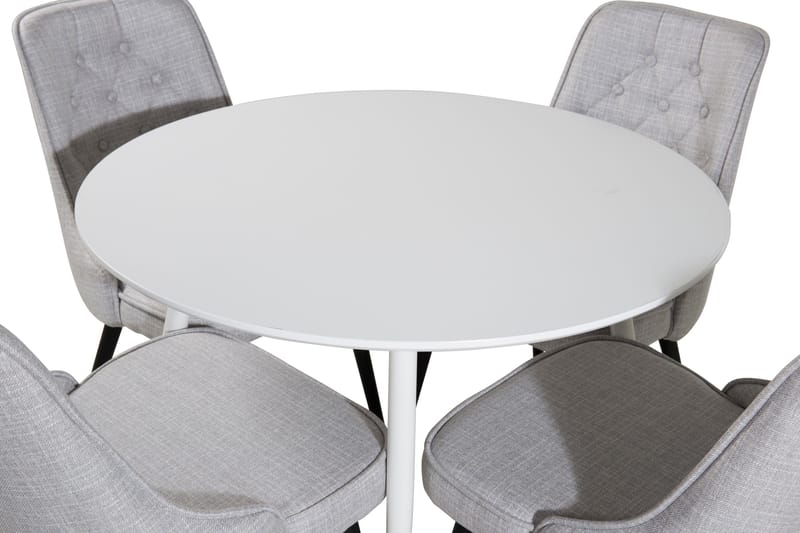 Ridones Spisebordssæt 100 cm Rund inkl 4 Valera Stole - Hvid/Grå - Møbler - Borde - Spisebordssæt