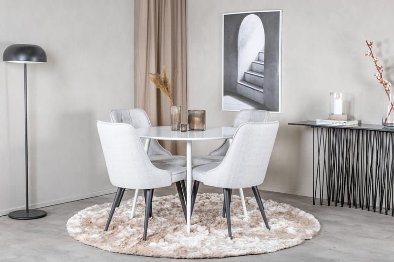 Ridones Spisebordssæt 100 cm Rund inkl 4 Valera Stole - Hvid/Grå - Møbler - Borde - Spisebordssæt