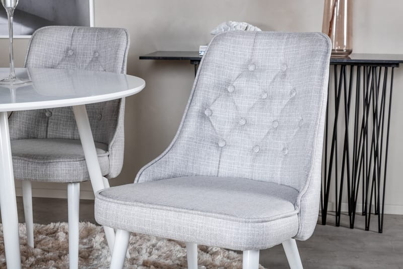 Ridones Spisebordssæt 100 cm Rund inkl 4 Valera Stole - Hvid/Grå - Møbler - Borde - Spisebordssæt