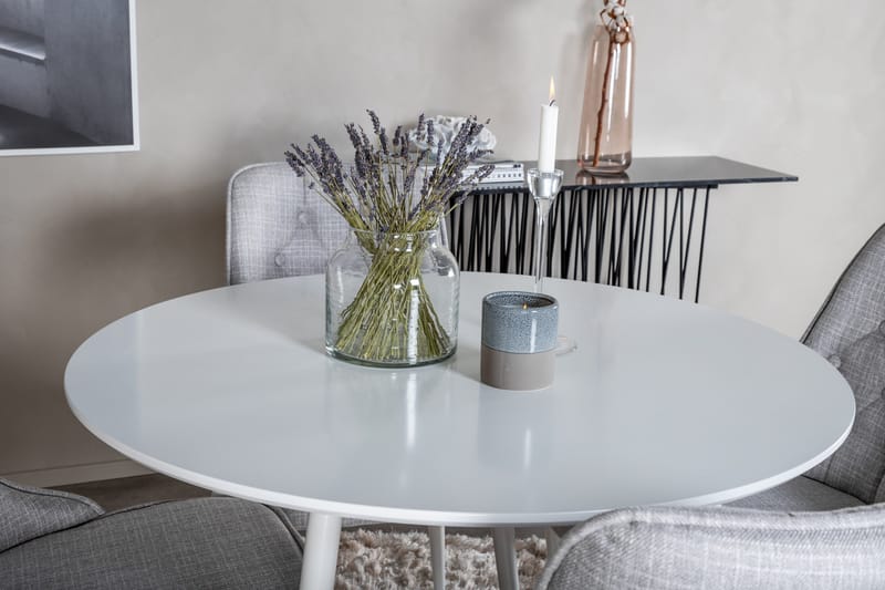 Ridones Spisebordssæt 100 cm Rund inkl 4 Valera Stole - Hvid/Grå - Møbler - Borde - Spisebordssæt