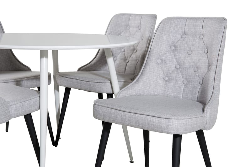Ridones Spisebordssæt 100 cm Rund inkl 4 Valera Stole - Hvid/Grå - Møbler - Borde - Spisebordssæt