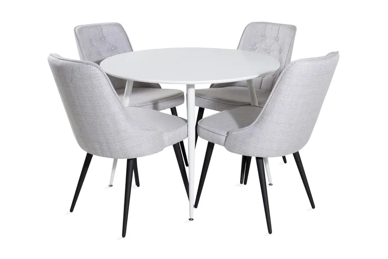 Ridones Spisebordssæt 100 cm Rund inkl 4 Valera Stole, Hvid/Grå