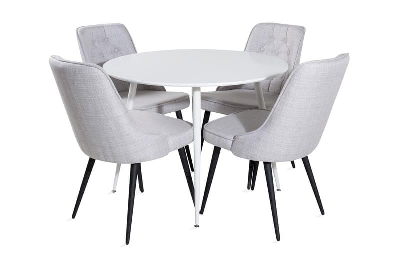 Ridones Spisebordssæt 100 cm Rund inkl 4 Valera Stole, Hvid/Grå