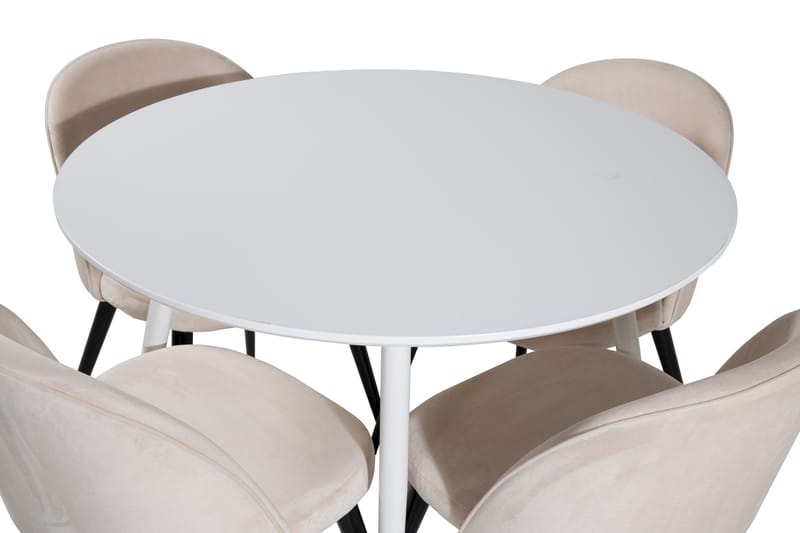 Ridones Spisebordssæt 100 cm Rund inkl 4 Valeri Velourstole - Hvid/Beige - Spisebordssæt