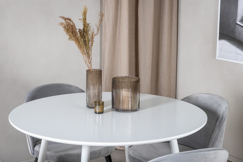 Ridones Spisebordssæt 100 cm Rund inkl 4 Valerie Velourstole - Hvid/Lysegrå - Møbler - Borde - Spisebordssæt