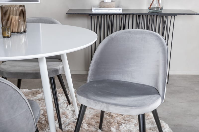 Ridones Spisebordssæt 100 cm Rund inkl 4 Valerie Velourstole - Hvid/Lysegrå - Møbler - Borde - Spisebordssæt