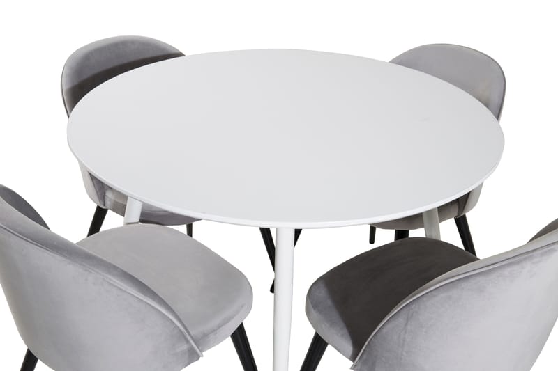 Ridones Spisebordssæt 100 cm Rund inkl 4 Valerie Velourstole - Hvid/Lysegrå - Møbler - Borde - Spisebordssæt