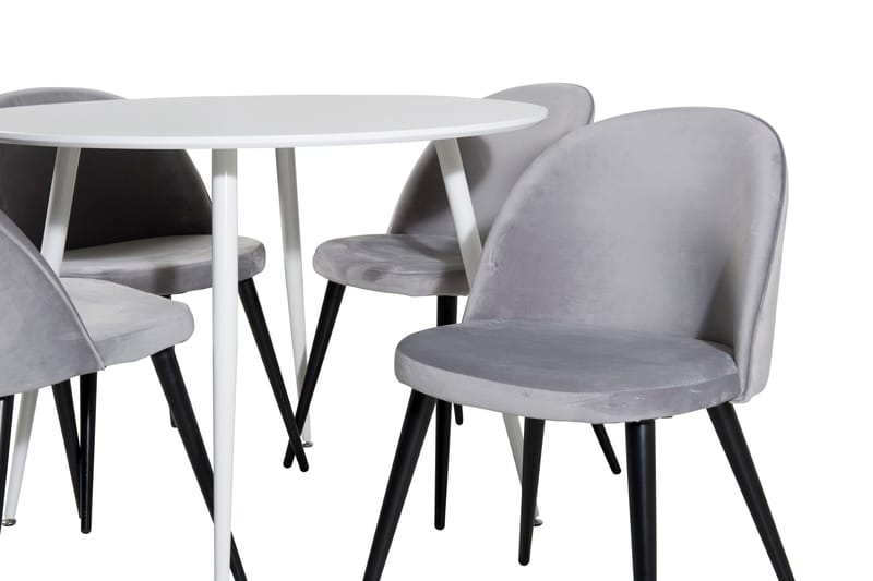 Ridones Spisebordssæt 100 cm Rund inkl 4 Valerie Velourstole - Hvid/Lysegrå - Møbler - Borde - Spisebordssæt