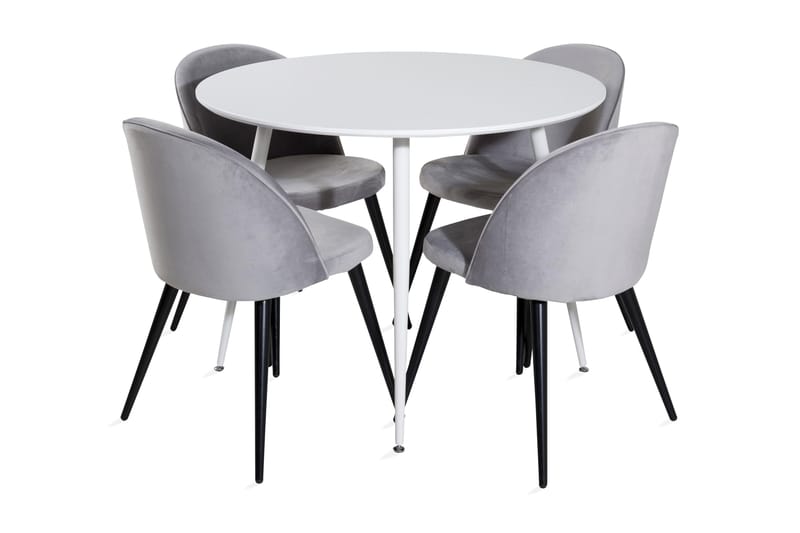 Ridones Spisebordssæt 100 cm Rund inkl 4 Valerie Velourstole - Hvid/Lysegrå - Møbler - Borde - Spisebordssæt
