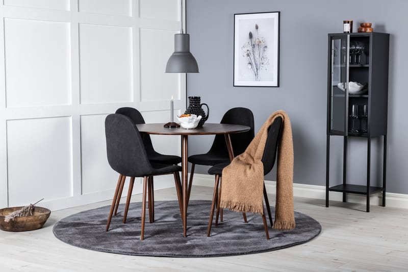 Ridones Spisebordssæt 100 cm Rund inkl 4 Ypas Stole - Brun/Sort - Møbler - Borde - Spisebordssæt