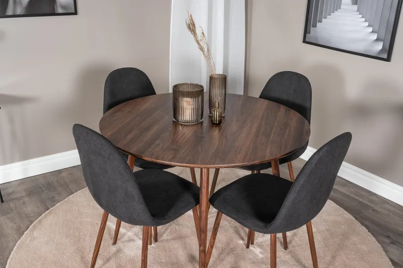 Ridones Spisebordssæt 100 cm Rund inkl 4 Ypas Stole - Brun/Sort - Møbler - Borde - Spisebordssæt