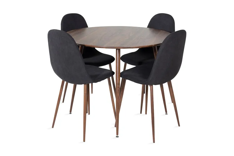 Ridones Spisebordssæt 100 cm Rund inkl 4 Ypas Stole, Brun/Sort
