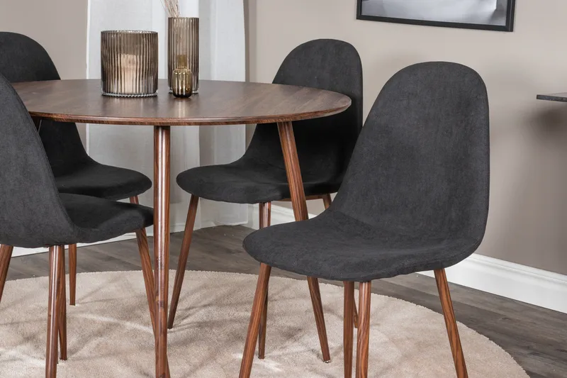 Ridones Spisebordssæt 100 cm Rund inkl 4 Ypas Stole - Brun/Sort - Møbler - Borde - Spisebordssæt