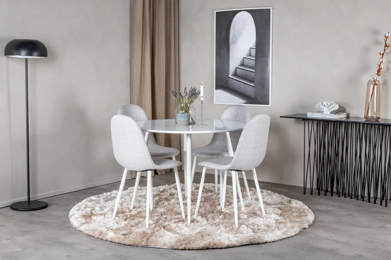 Ridones Spisebordssæt 100 cm Rund inkl 4 Ypas Stole, Hvid/Grå