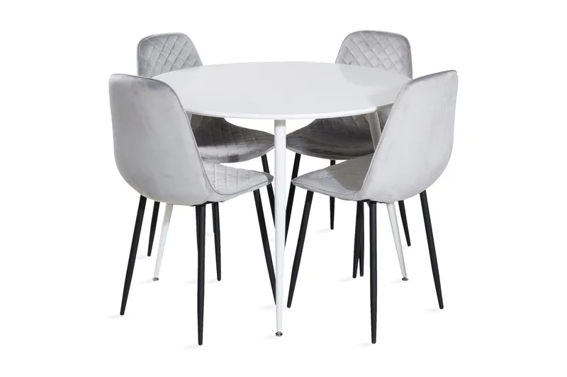 Ridones Spisebordssæt 100 cm Rund inkl 4 Ypas Stole, Hvid/Grå/Sort