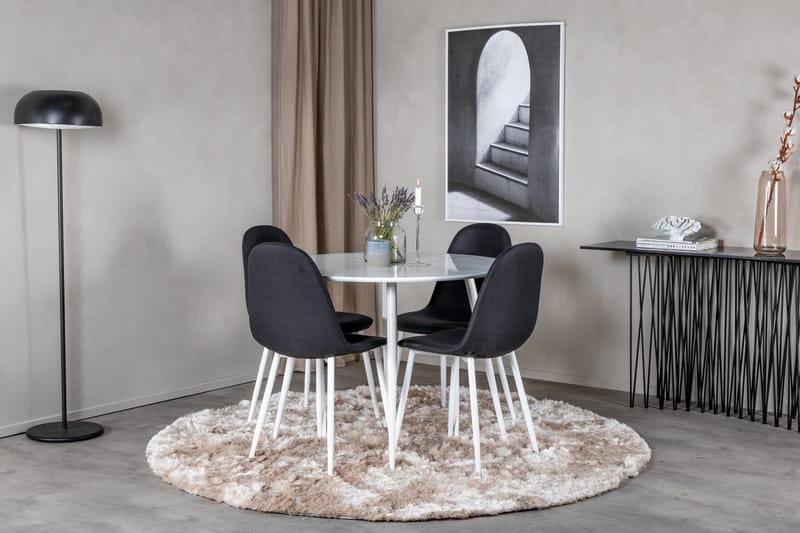 Ridones Spisebordssæt 100 cm Rund inkl 4 Ypas Stole - Hvid/Sort - Møbler - Borde - Spisebordssæt