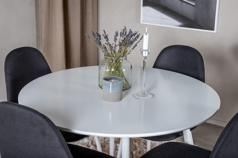 Ridones Spisebordssæt 100 cm Rund inkl 4 Ypas Stole - Hvid/Sort - Møbler - Borde - Spisebordssæt