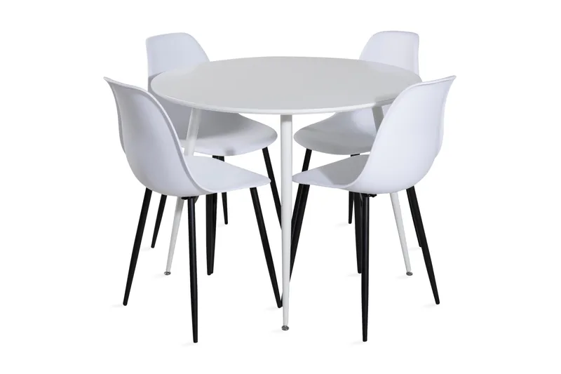 Ridones Spisebordssæt 100 cm Rund inkl 4 Ypas Stole, Hvid/Sort