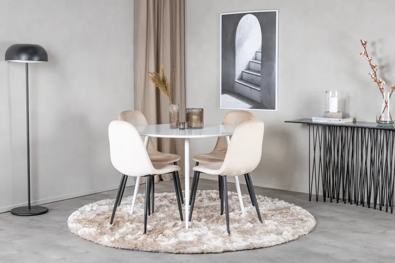 Ridones Spisebordssæt 100 cm Rund inkl 4 Pontus Stole - Hvid/Sort/Beige - Møbler - Borde - Spisebordssæt