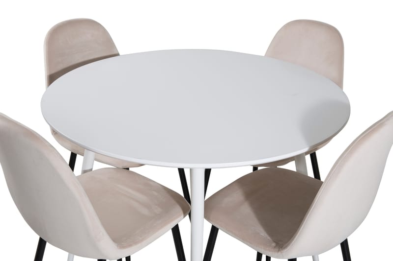 Ridones Spisebordssæt 100 cm Rund inkl 4 Pontus Stole - Hvid/Sort/Beige - Møbler - Borde - Spisebordssæt