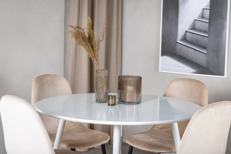 Ridones Spisebordssæt 100 cm Rund inkl 4 Pontus Stole - Hvid/Sort/Beige - Møbler - Borde - Spisebordssæt