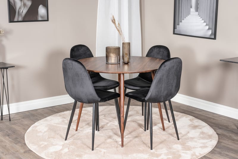 Ridones Spisebordssæt 100 cm Rund inkl 4 Pontus Stole - Brun/Sort - Møbler - Borde - Spisebordssæt