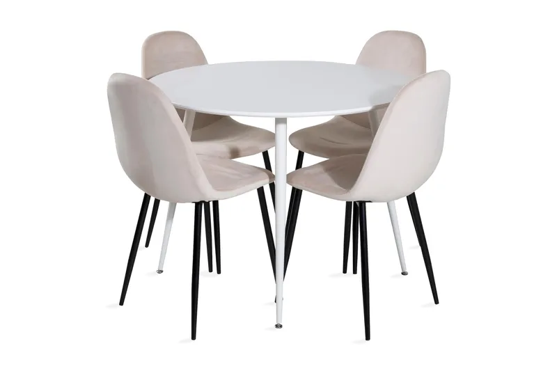 Ridones Spisebordssæt 100 cm Rund inkl 4 Pontus Stole, Hvid/Sort/Beige