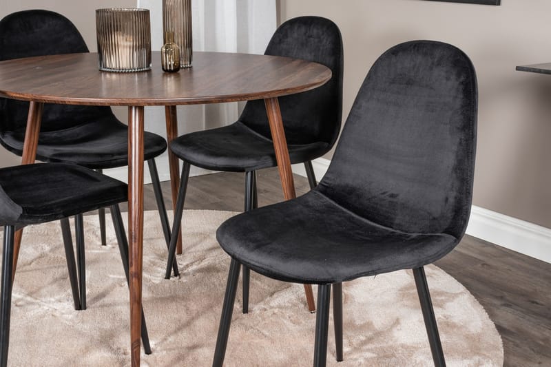 Ridones Spisebordssæt 100 cm Rund inkl 4 Pontus Stole - Brun/Sort - Møbler - Borde - Spisebordssæt