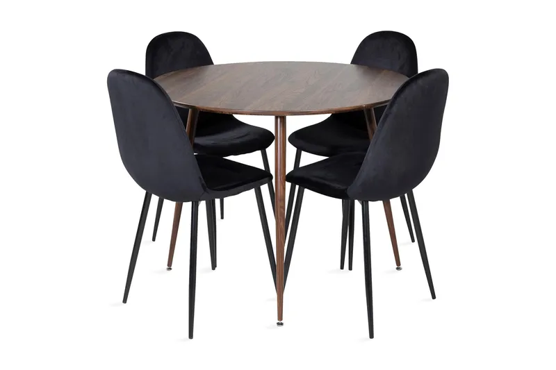 Ridones Spisebordssæt 100 cm Rund inkl 4 Pontus Stole, Brun/Sort