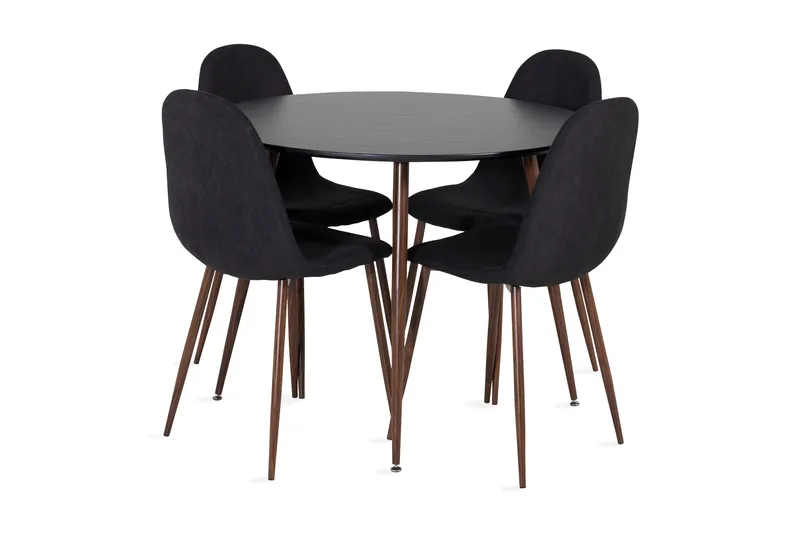 Ridones Spisebordssæt inkl 4 Ypas Stole, Sort/Brun